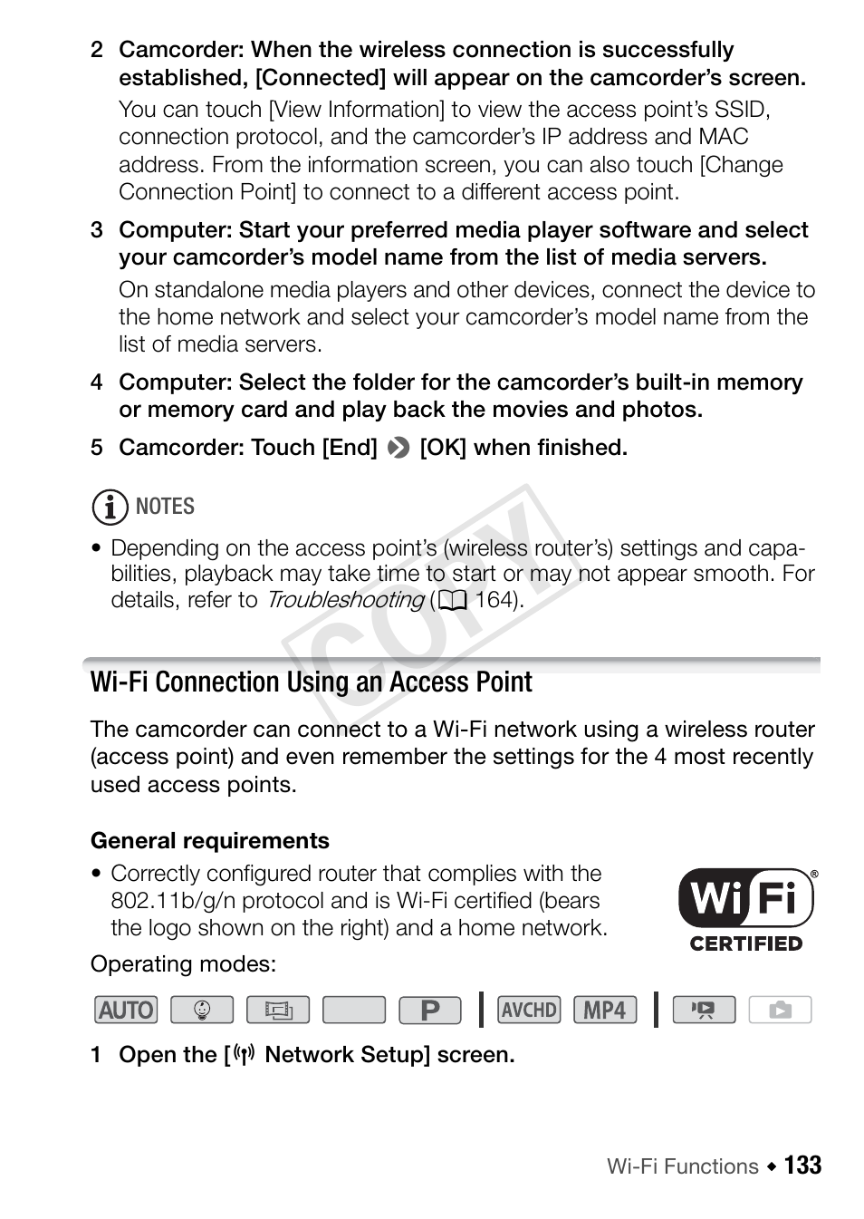 Wi-fi connection using an access point, Cop y | Canon VIXIA HF R52 User Manual | Page 133 / 200