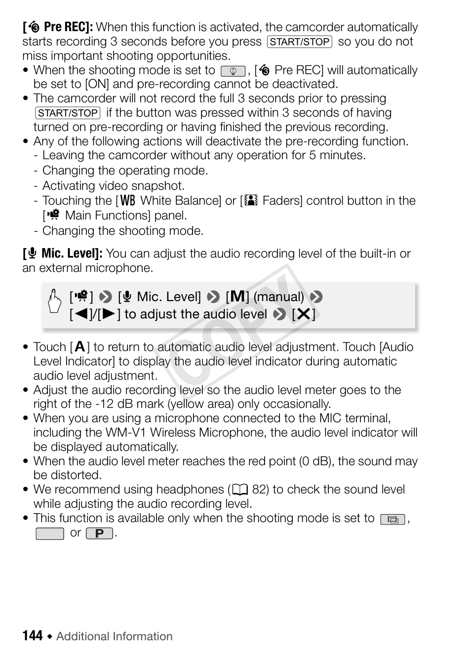 144) w, Cop y | Canon VIXIA HF R52 User Manual | Page 144 / 200