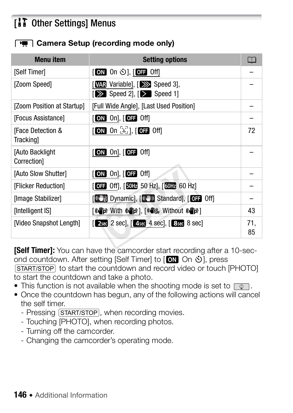 Other settings] menus, 1 other settings] menus, Cop y | Canon VIXIA HF R52 User Manual | Page 146 / 200