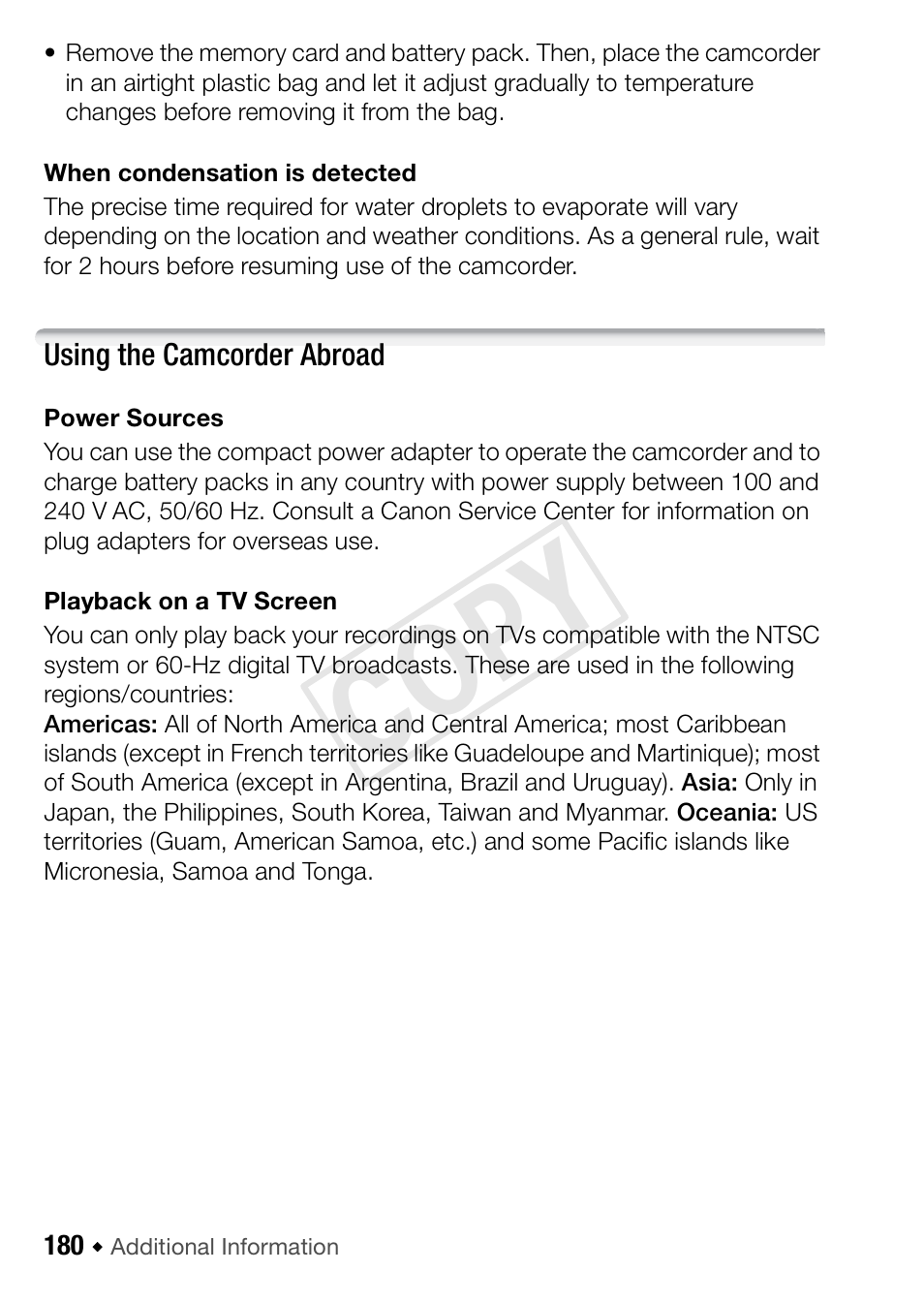 Using the camcorder abroad, Cop y | Canon VIXIA HF R52 User Manual | Page 180 / 200