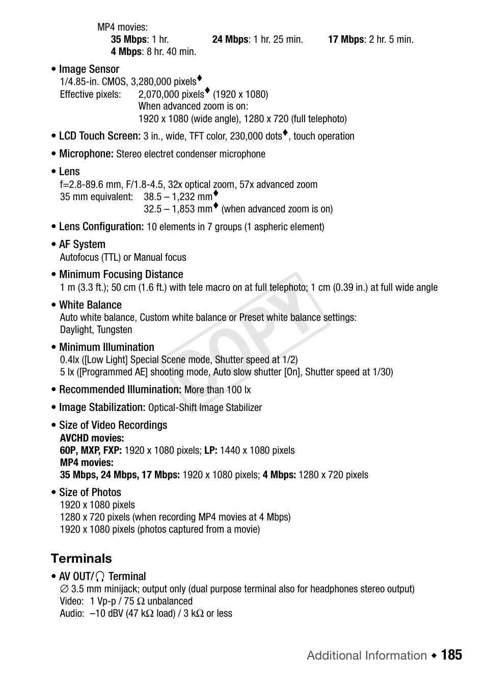 Cop y | Canon VIXIA HF R52 User Manual | Page 185 / 200