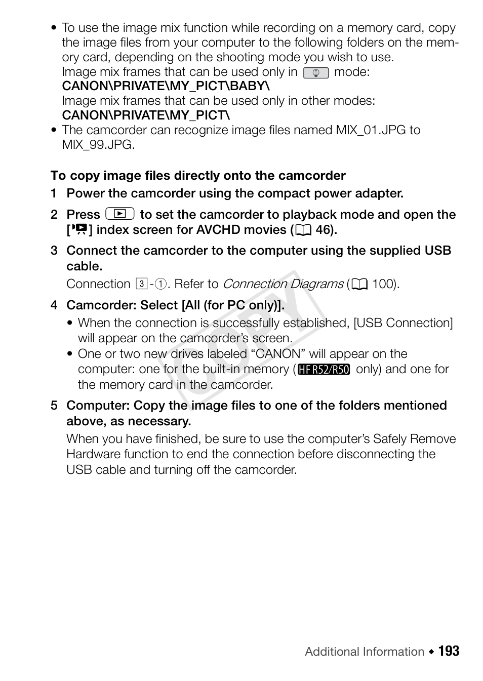 Cop y | Canon VIXIA HF R52 User Manual | Page 193 / 200