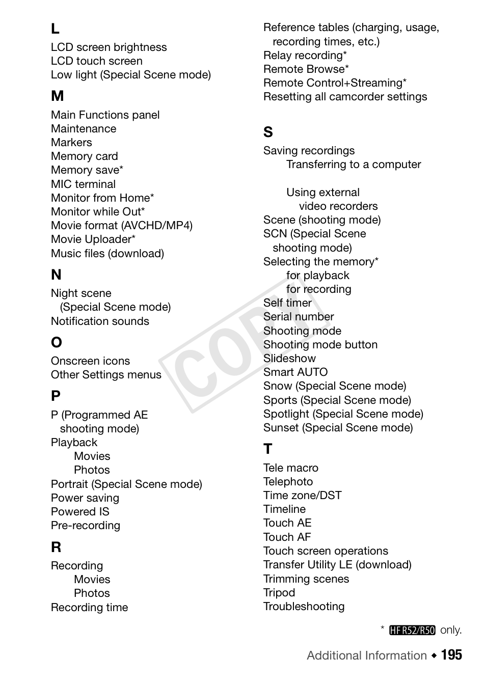 C op y, 195 l | Canon VIXIA HF R52 User Manual | Page 195 / 200