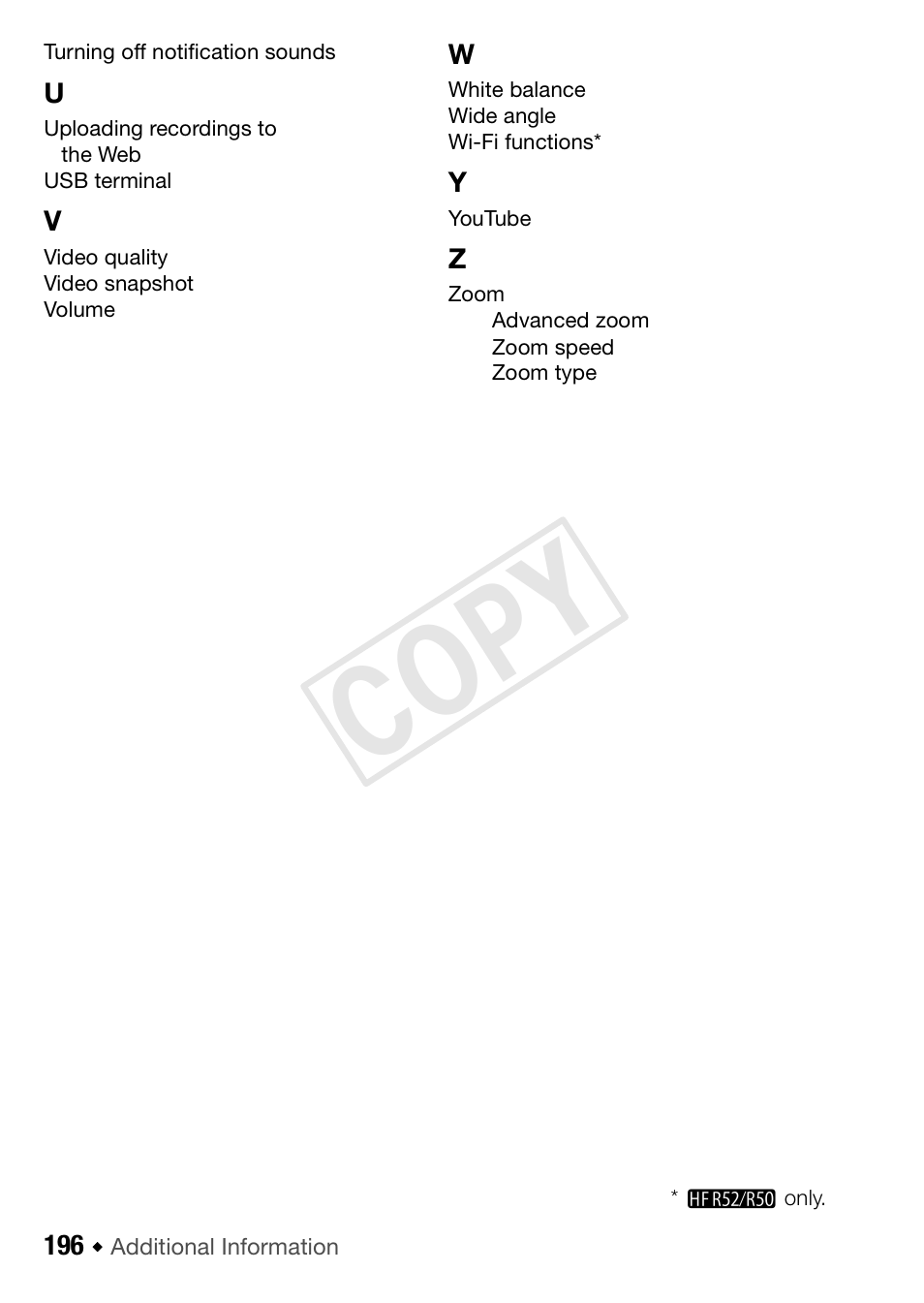 Cop y | Canon VIXIA HF R52 User Manual | Page 196 / 200