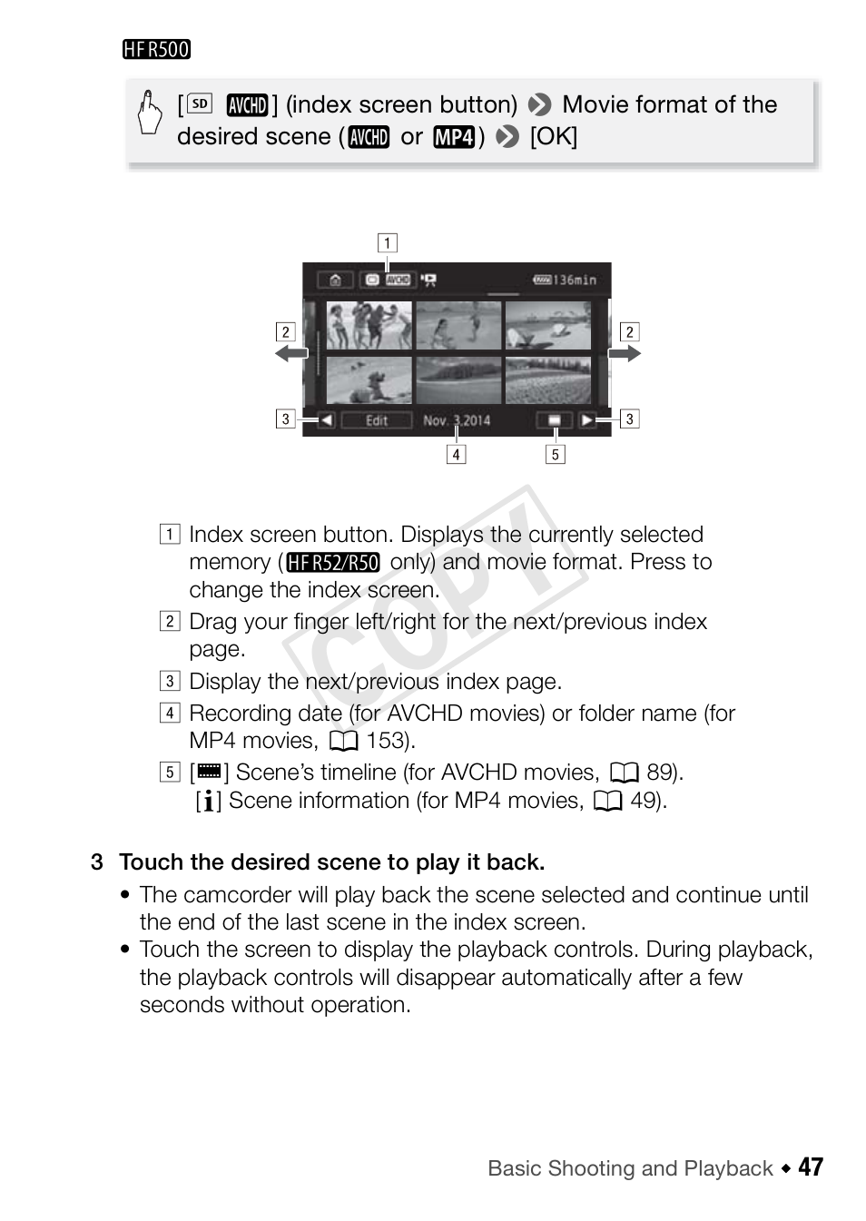 Cop y | Canon VIXIA HF R52 User Manual | Page 47 / 200