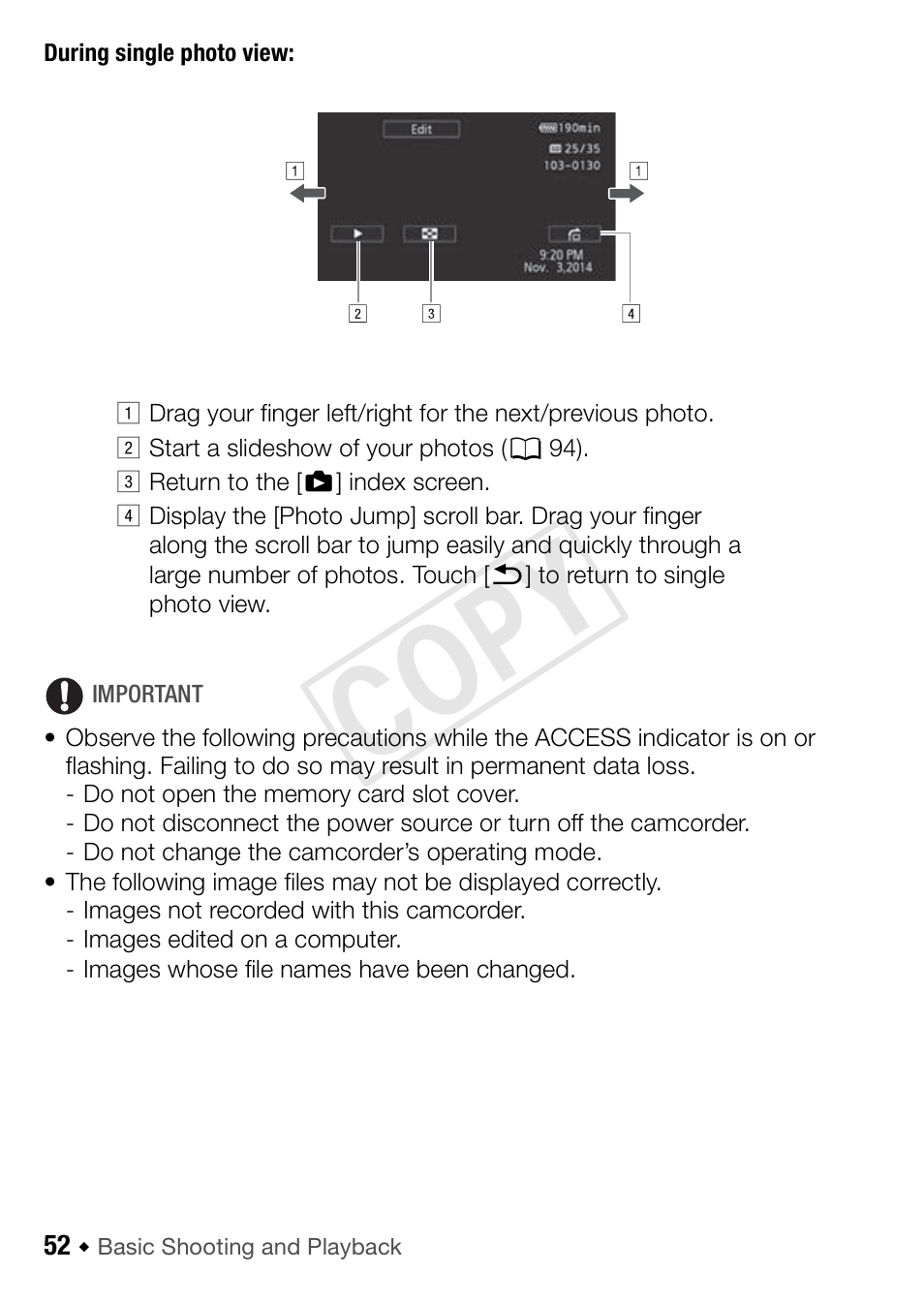 Cop y | Canon VIXIA HF R52 User Manual | Page 52 / 200