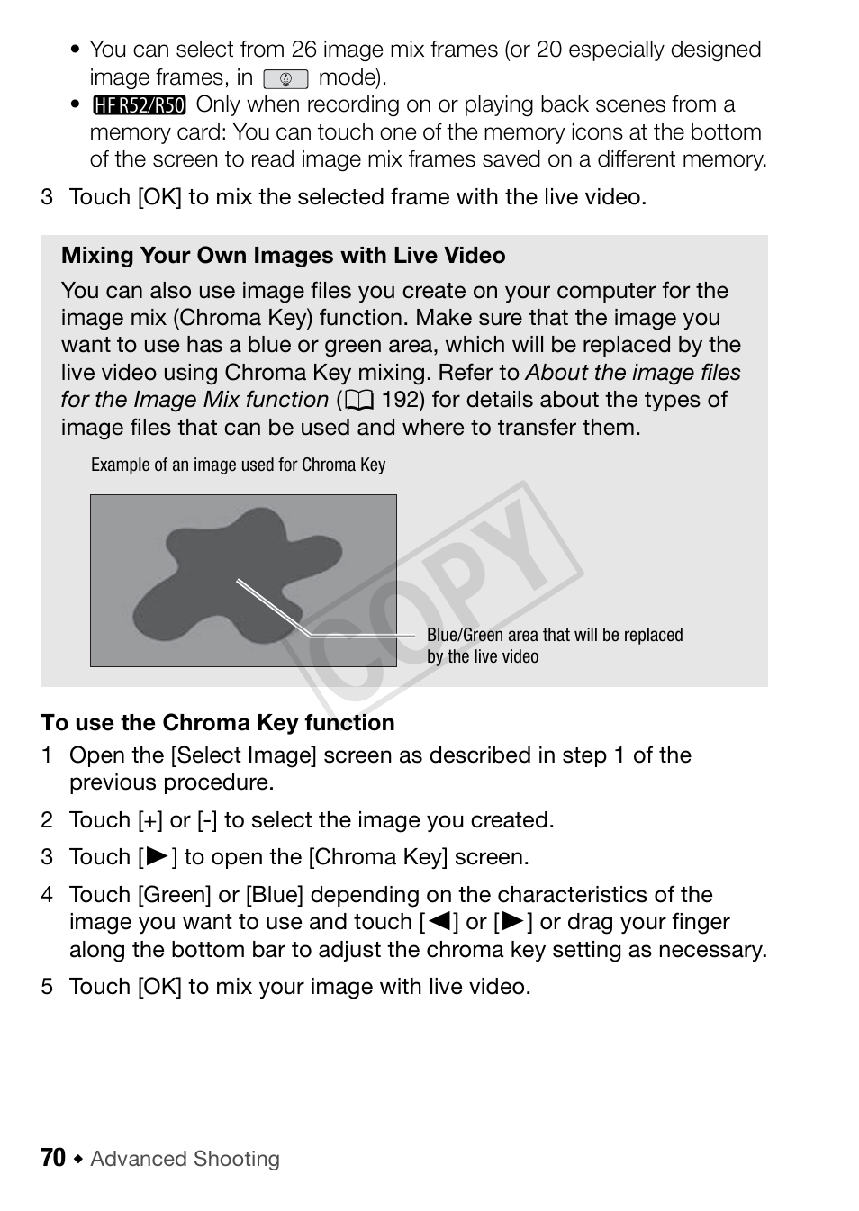 Cop y | Canon VIXIA HF R52 User Manual | Page 70 / 200