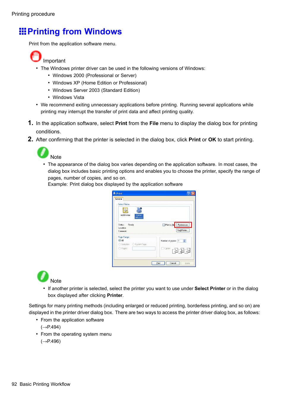 Printing from windows | Canon imagePROGRAF iPF610 User Manual | Page 106 / 746