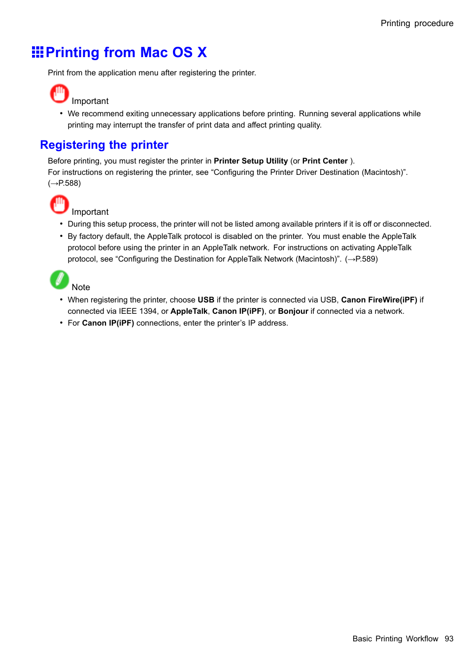 Printing from mac os x, Registering the printer | Canon imagePROGRAF iPF610 User Manual | Page 107 / 746