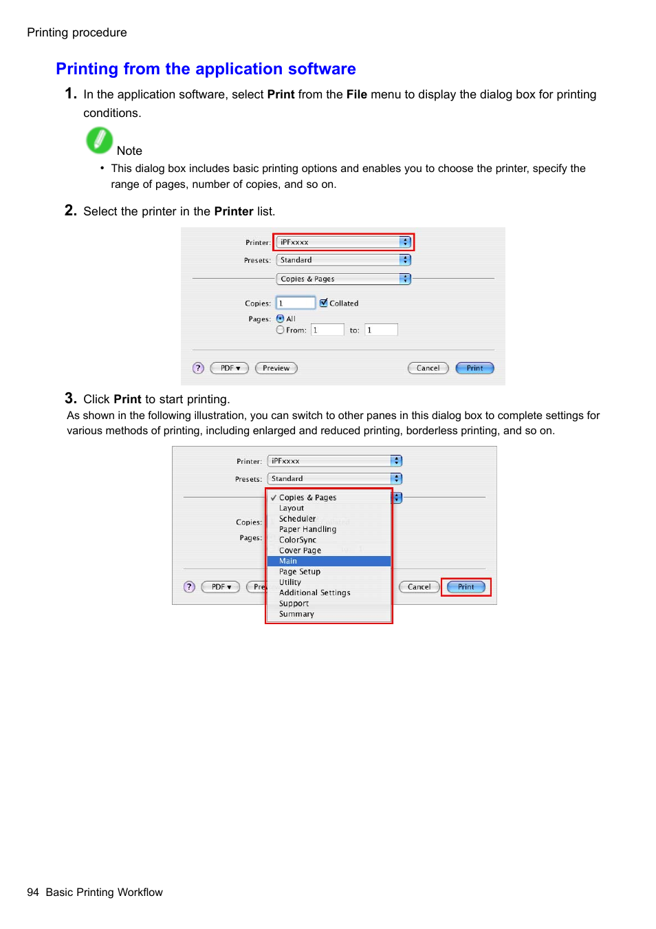 Printing from the application software | Canon imagePROGRAF iPF610 User Manual | Page 108 / 746