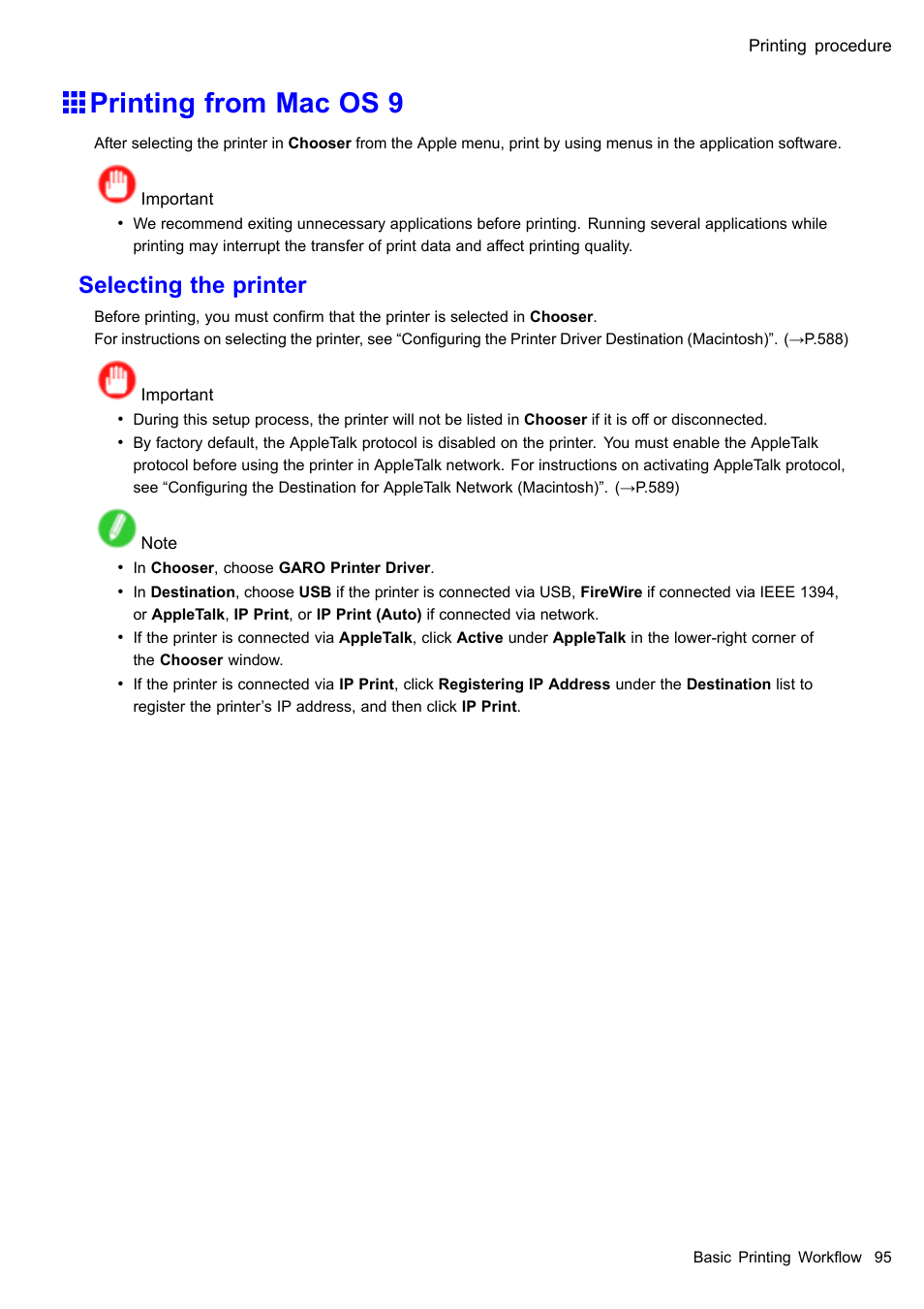 Printing from mac os 9, Selecting the printer | Canon imagePROGRAF iPF610 User Manual | Page 109 / 746