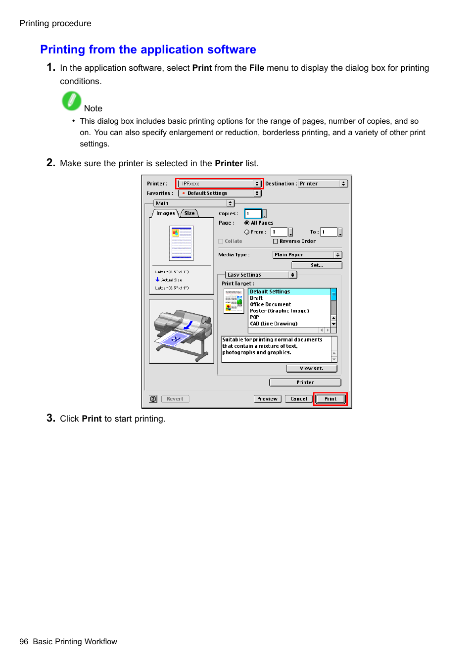 Printing from the application software | Canon imagePROGRAF iPF610 User Manual | Page 110 / 746