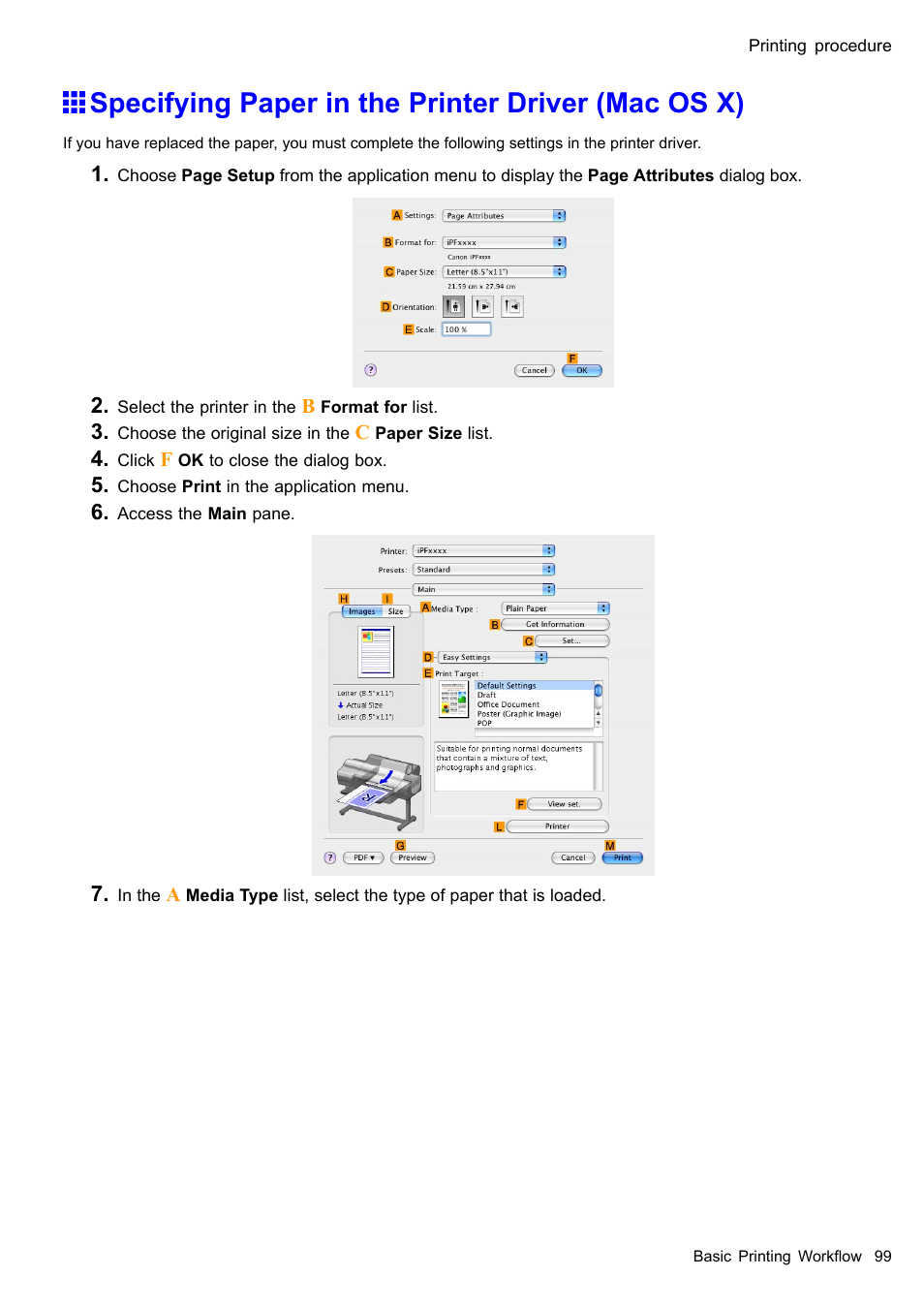 Specifying paper in the printer driver (mac os x) | Canon imagePROGRAF iPF610 User Manual | Page 113 / 746