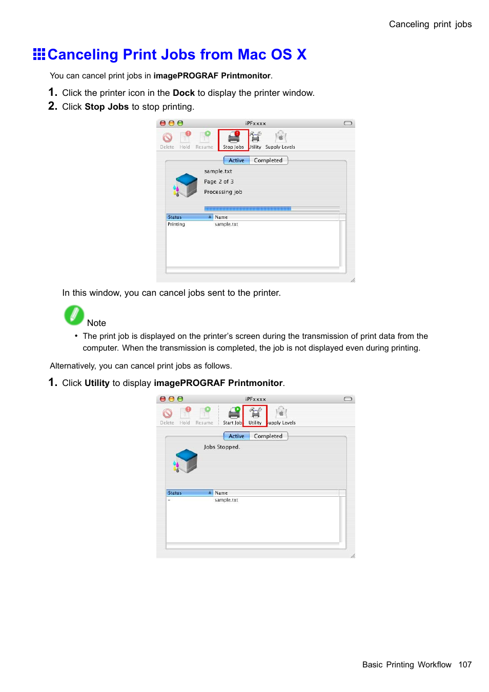 Canceling print jobs from mac os x | Canon imagePROGRAF iPF610 User Manual | Page 121 / 746