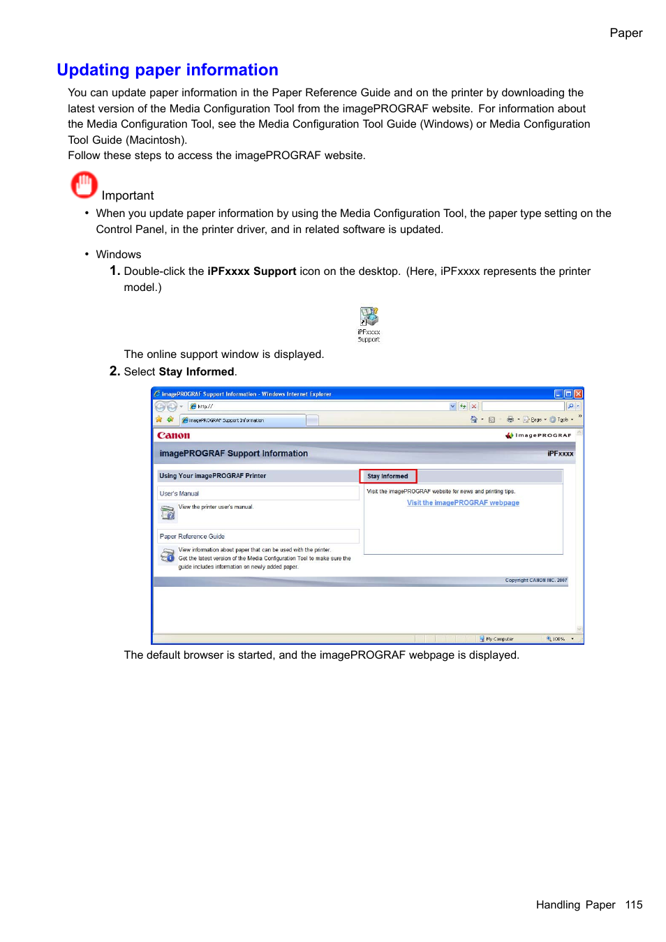 Updating paper information | Canon imagePROGRAF iPF610 User Manual | Page 129 / 746