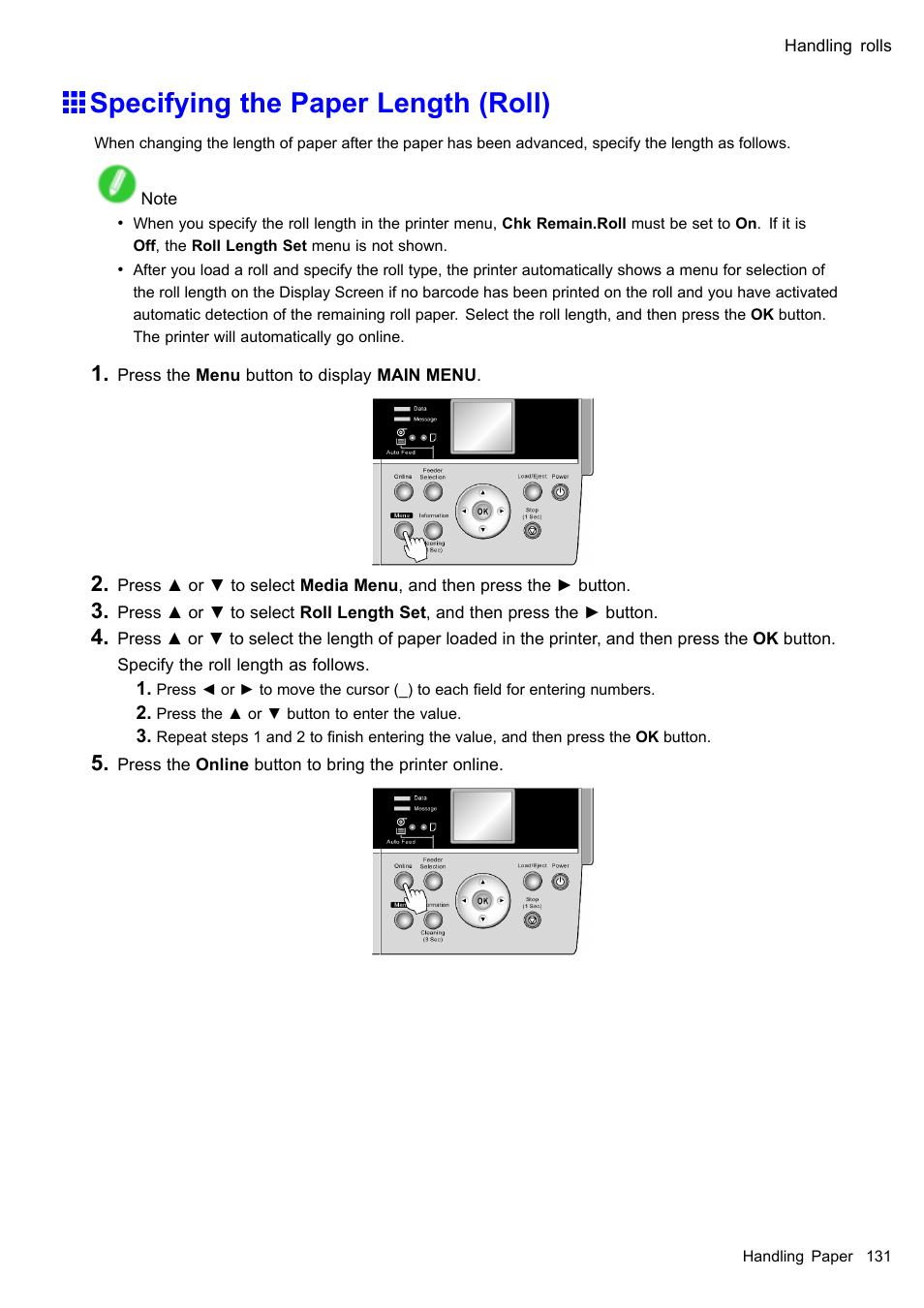 Specifying the paper length (roll) | Canon imagePROGRAF iPF610 User Manual | Page 145 / 746