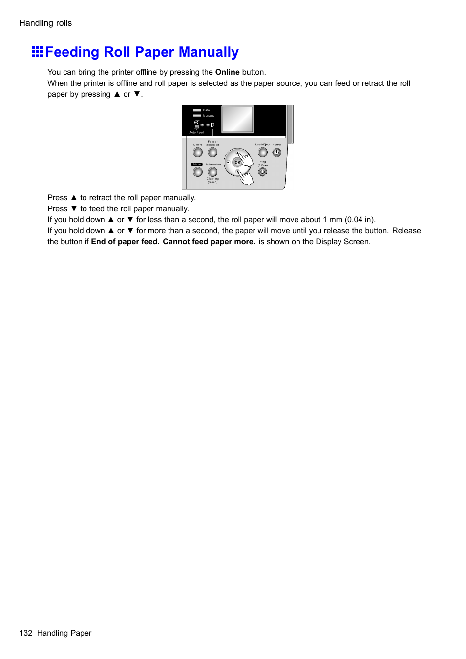 Feeding roll paper manually | Canon imagePROGRAF iPF610 User Manual | Page 146 / 746