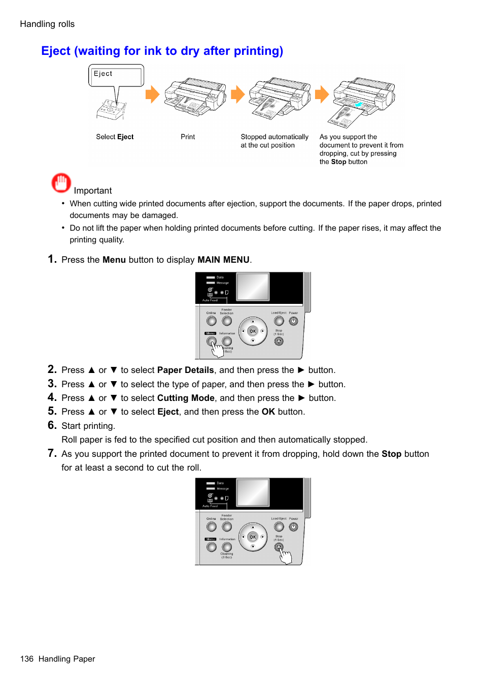 Eject (waiting for ink to dry after printing) | Canon imagePROGRAF iPF610 User Manual | Page 150 / 746