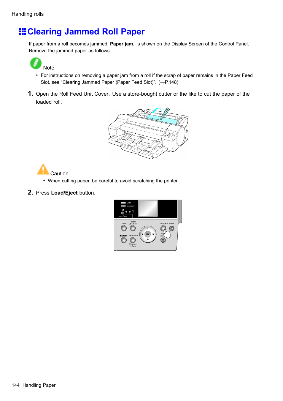 Clearing jammed roll paper | Canon imagePROGRAF iPF610 User Manual | Page 158 / 746