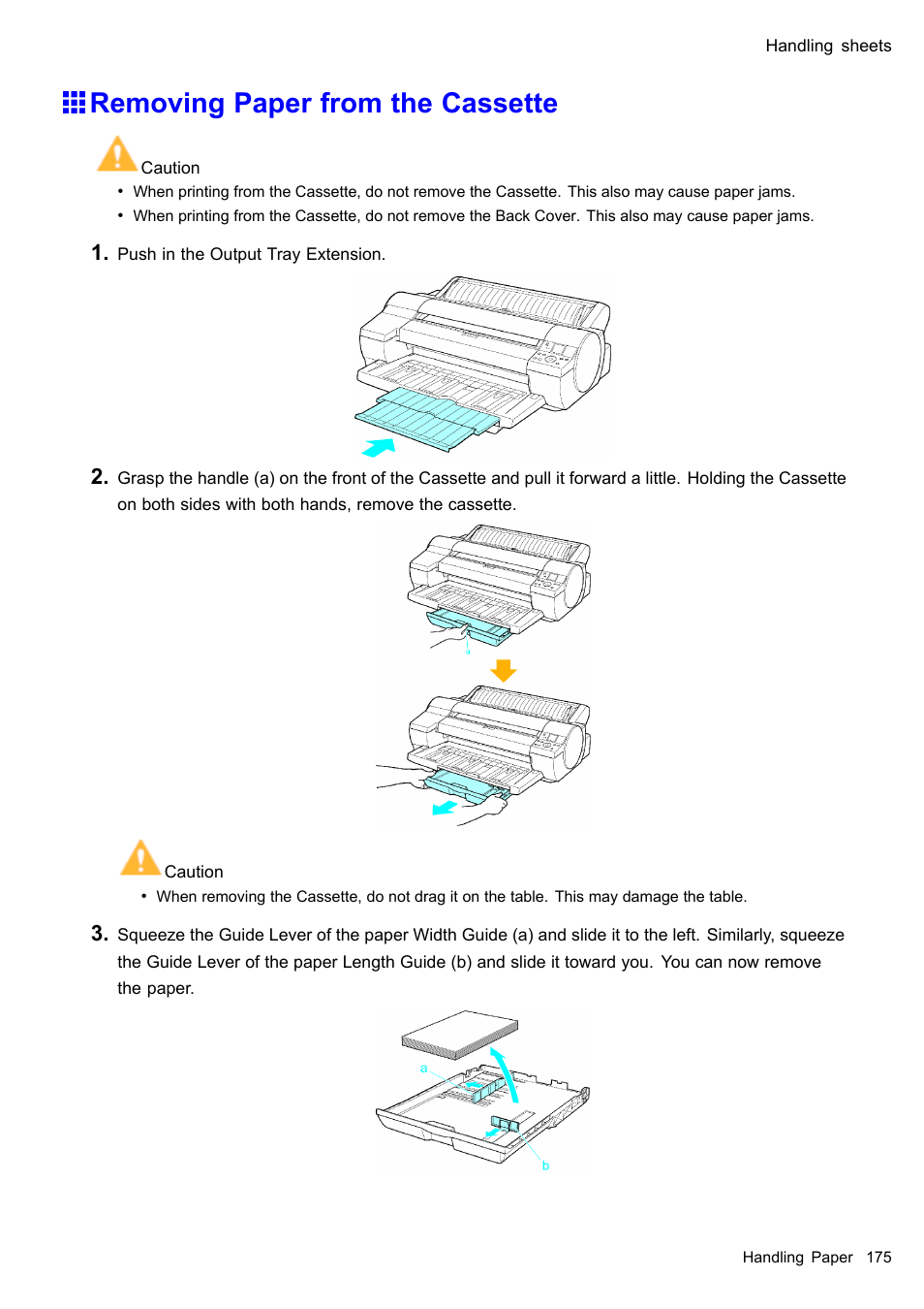Removing paper from the cassette | Canon imagePROGRAF iPF610 User Manual | Page 189 / 746