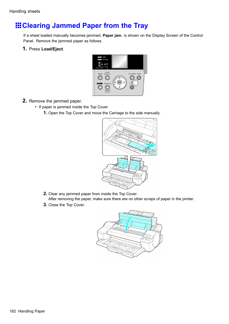 Clearing jammed paper from the tray | Canon imagePROGRAF iPF610 User Manual | Page 196 / 746