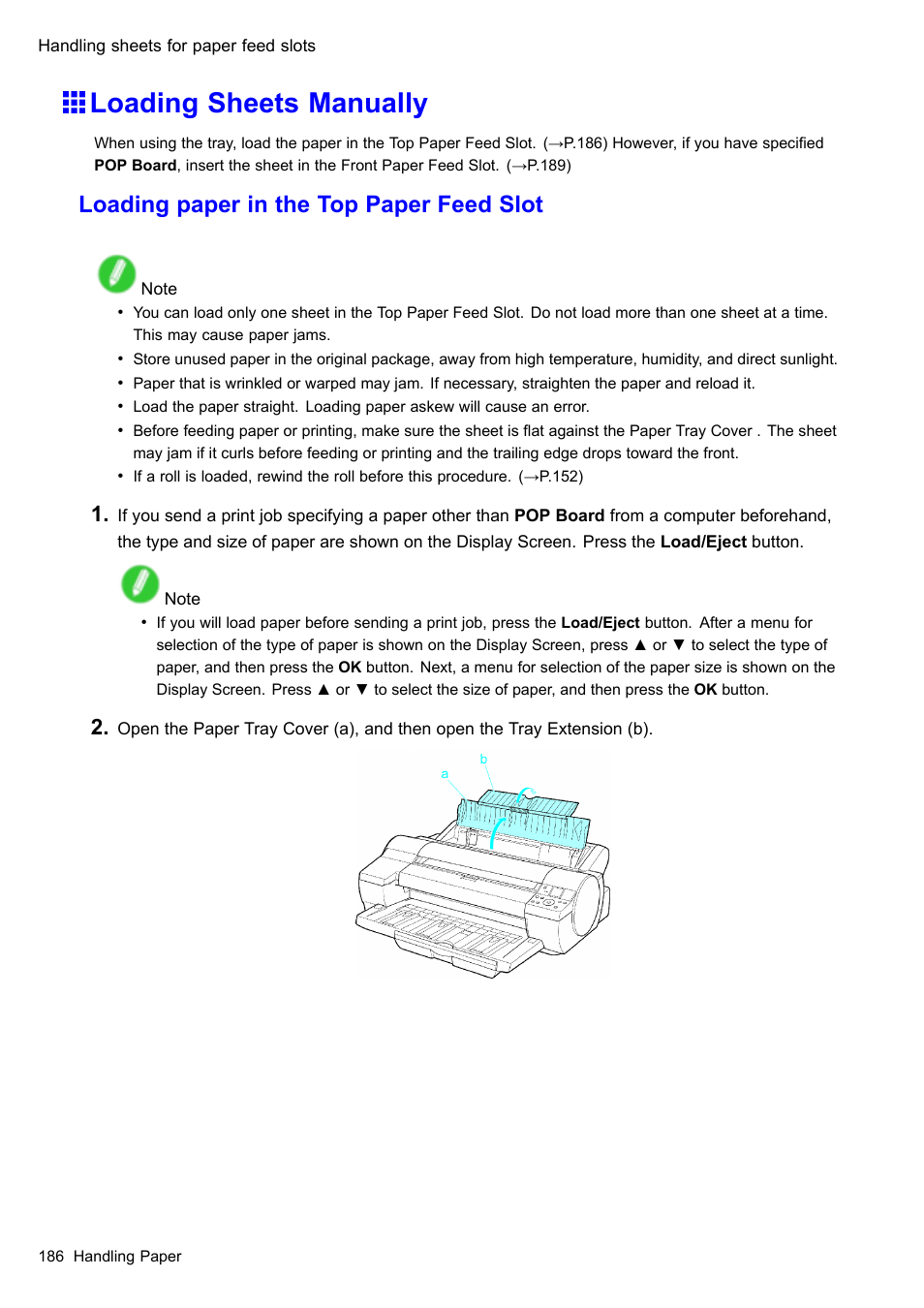 Loading sheets manually, Loading paper in the top paper feed slot | Canon imagePROGRAF iPF610 User Manual | Page 200 / 746