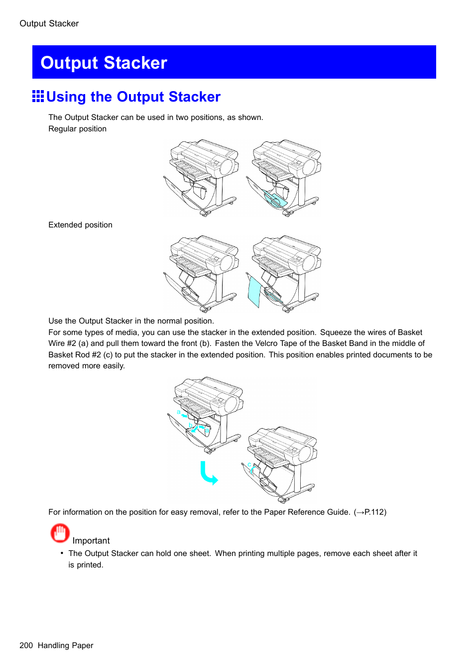 Output stacker, Using the output stacker | Canon imagePROGRAF iPF610 User Manual | Page 214 / 746