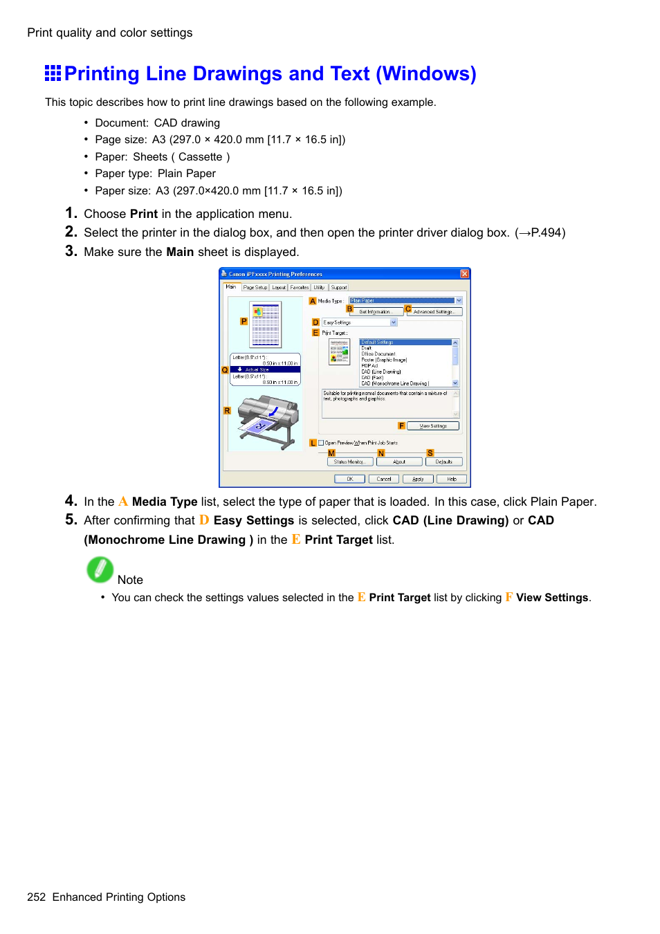 Printing line drawings and text (windows) | Canon imagePROGRAF iPF610 User Manual | Page 266 / 746