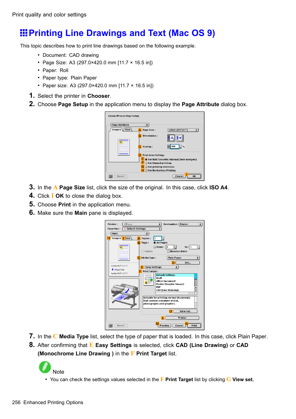 Printing line drawings and text (mac os 9) | Canon imagePROGRAF iPF610 User Manual | Page 270 / 746