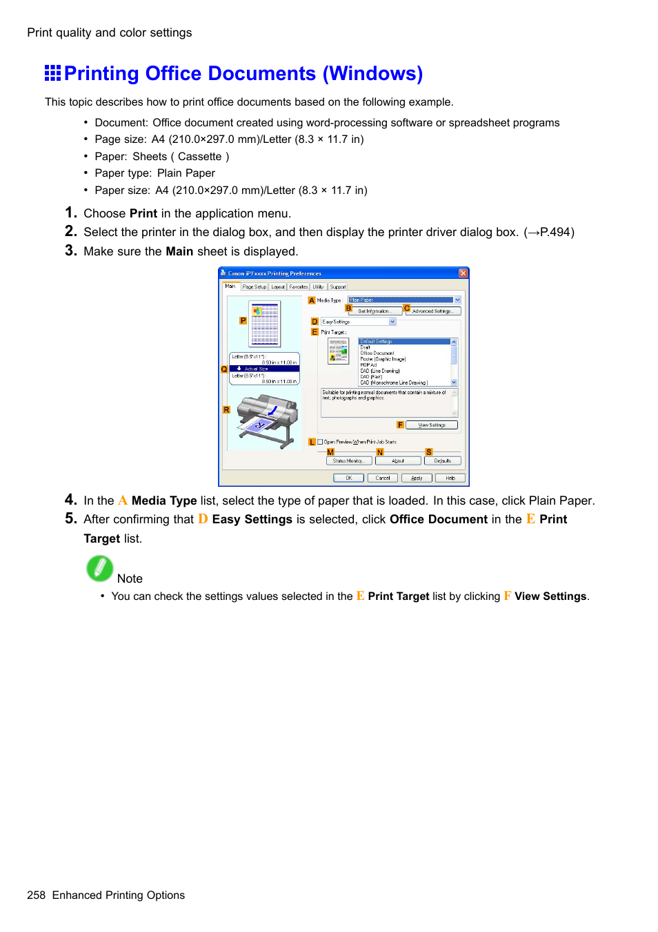 Printing office documents (windows), Printing ofce documents (windows) | Canon imagePROGRAF iPF610 User Manual | Page 272 / 746
