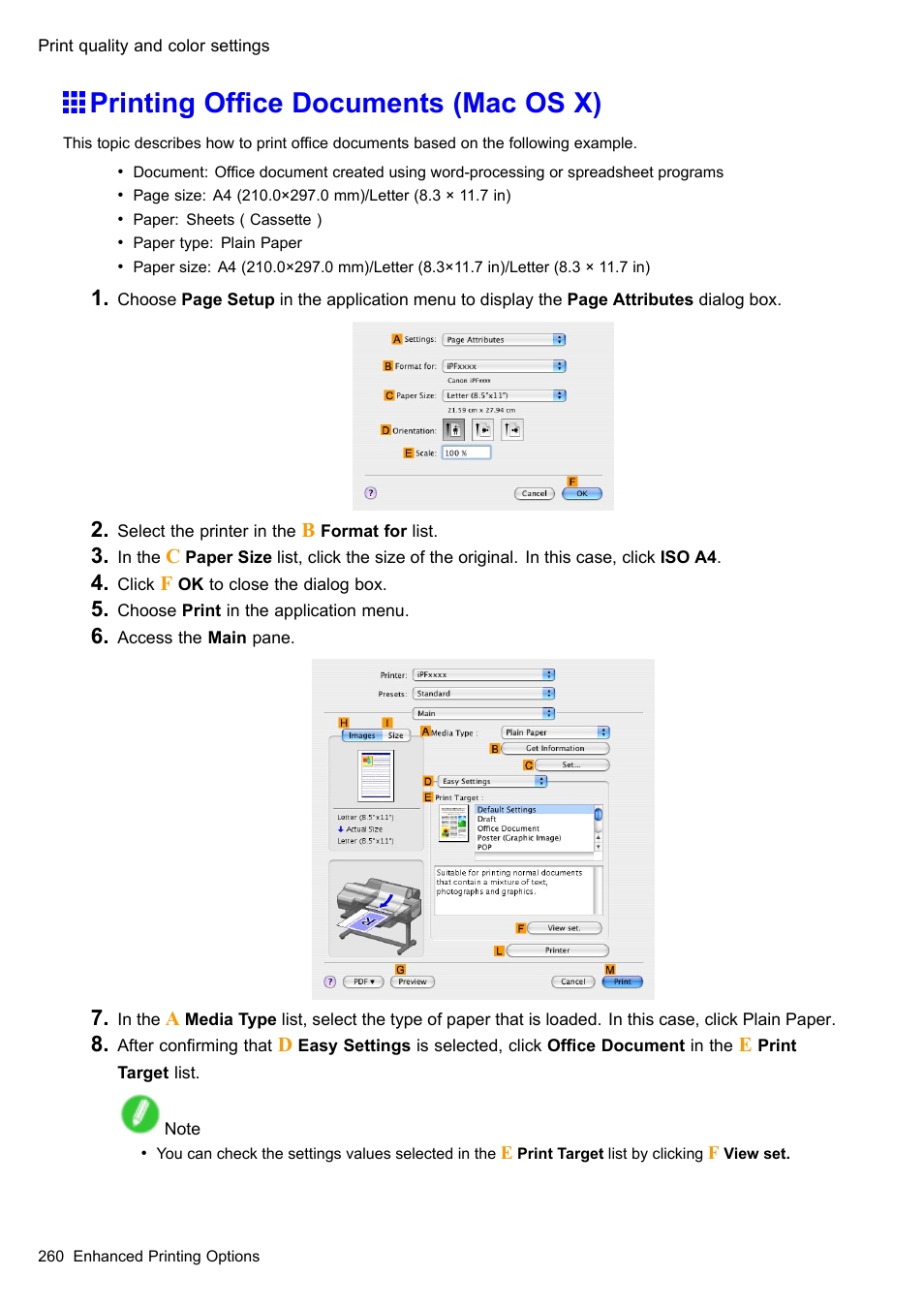 Printing office documents (mac os x), Printing ofce documents (mac os x) | Canon imagePROGRAF iPF610 User Manual | Page 274 / 746