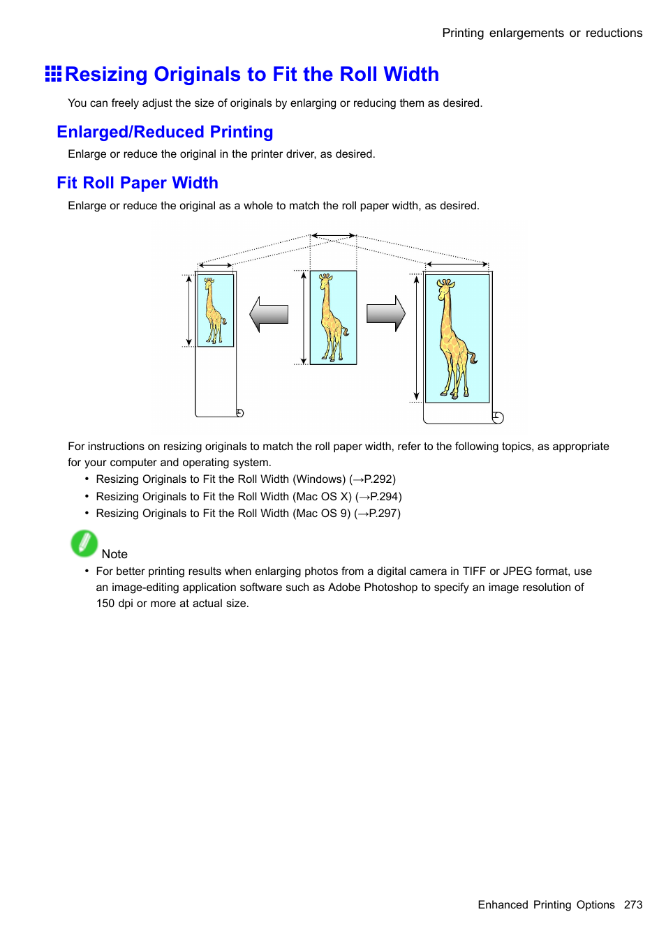 Resizing originals to fit the roll width, Enlarged/reduced printing, Fit roll paper width | Canon imagePROGRAF iPF610 User Manual | Page 287 / 746