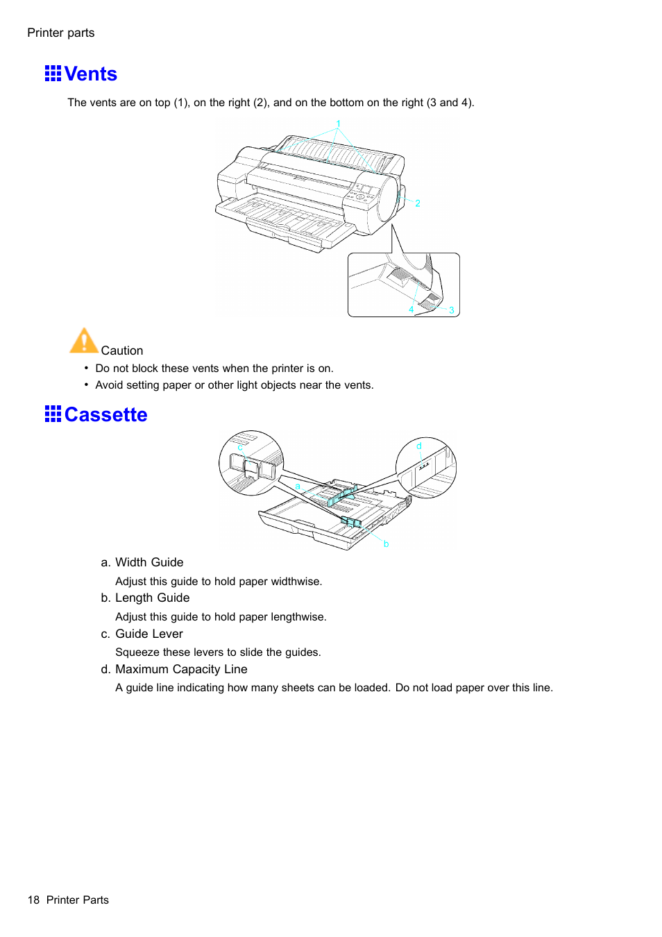Vents, Cassette | Canon imagePROGRAF iPF610 User Manual | Page 32 / 746