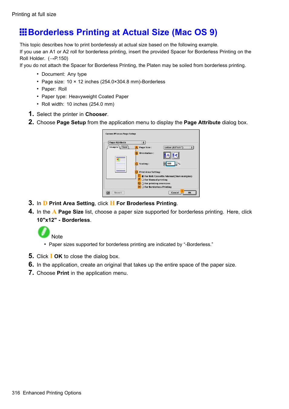Borderless printing at actual size (mac os 9) | Canon imagePROGRAF iPF610 User Manual | Page 330 / 746
