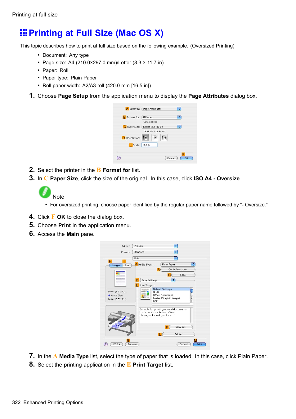 Printing at full size (mac os x) | Canon imagePROGRAF iPF610 User Manual | Page 336 / 746