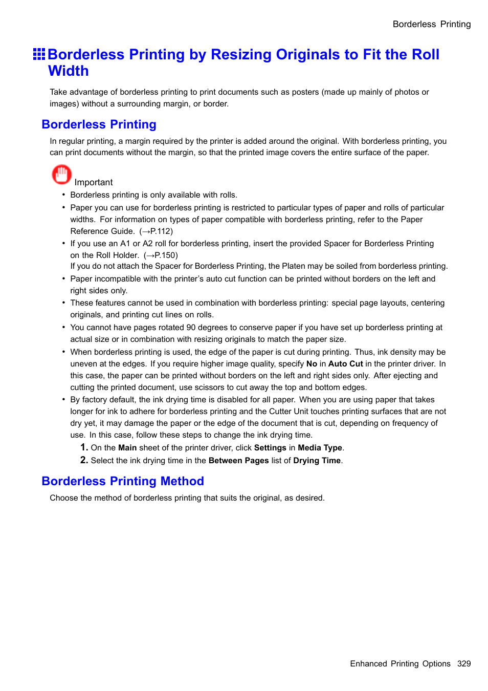 Borderless printing, Borderless printing method | Canon imagePROGRAF iPF610 User Manual | Page 343 / 746