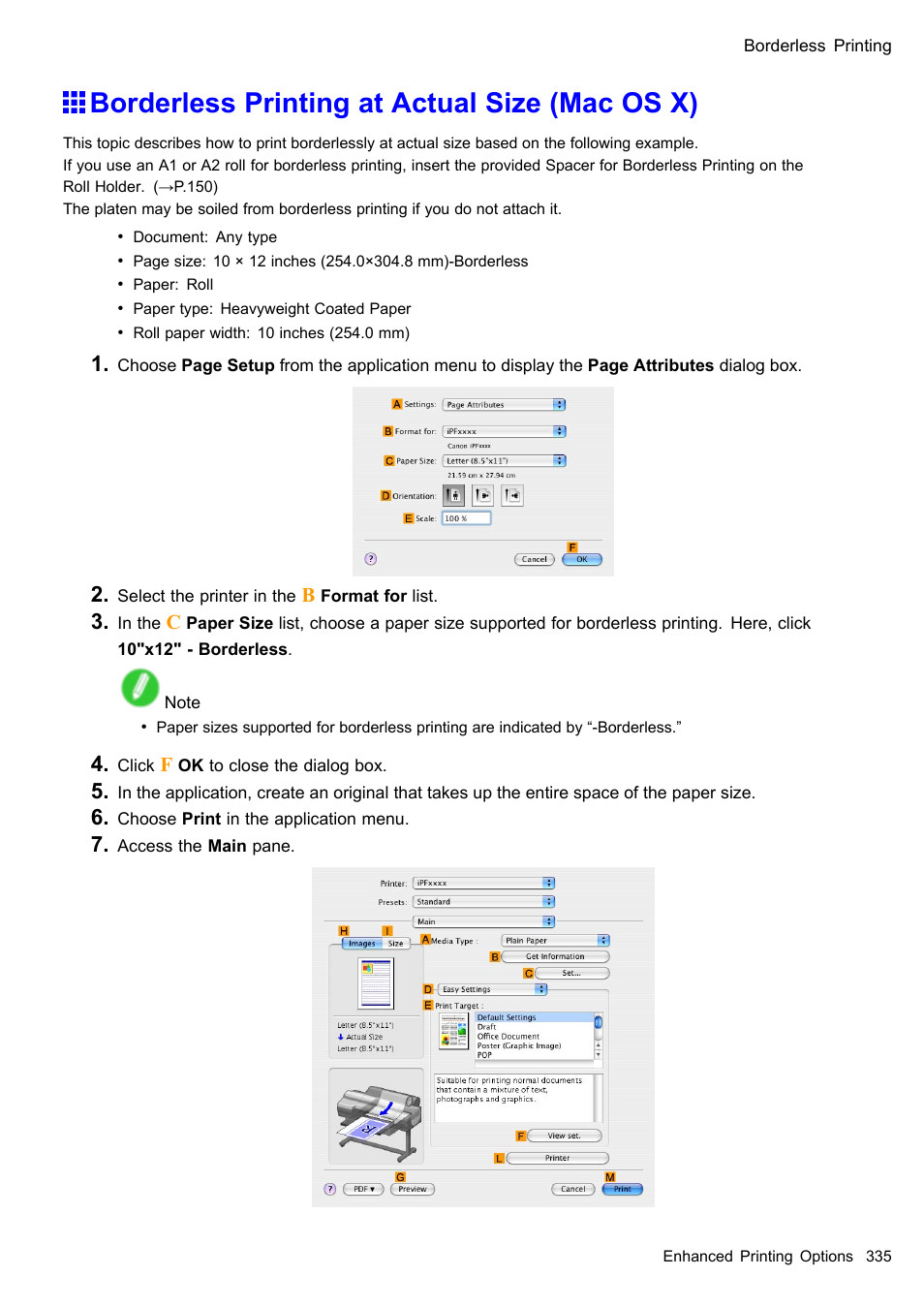 Borderless printing at actual size (mac os x) | Canon imagePROGRAF iPF610 User Manual | Page 349 / 746