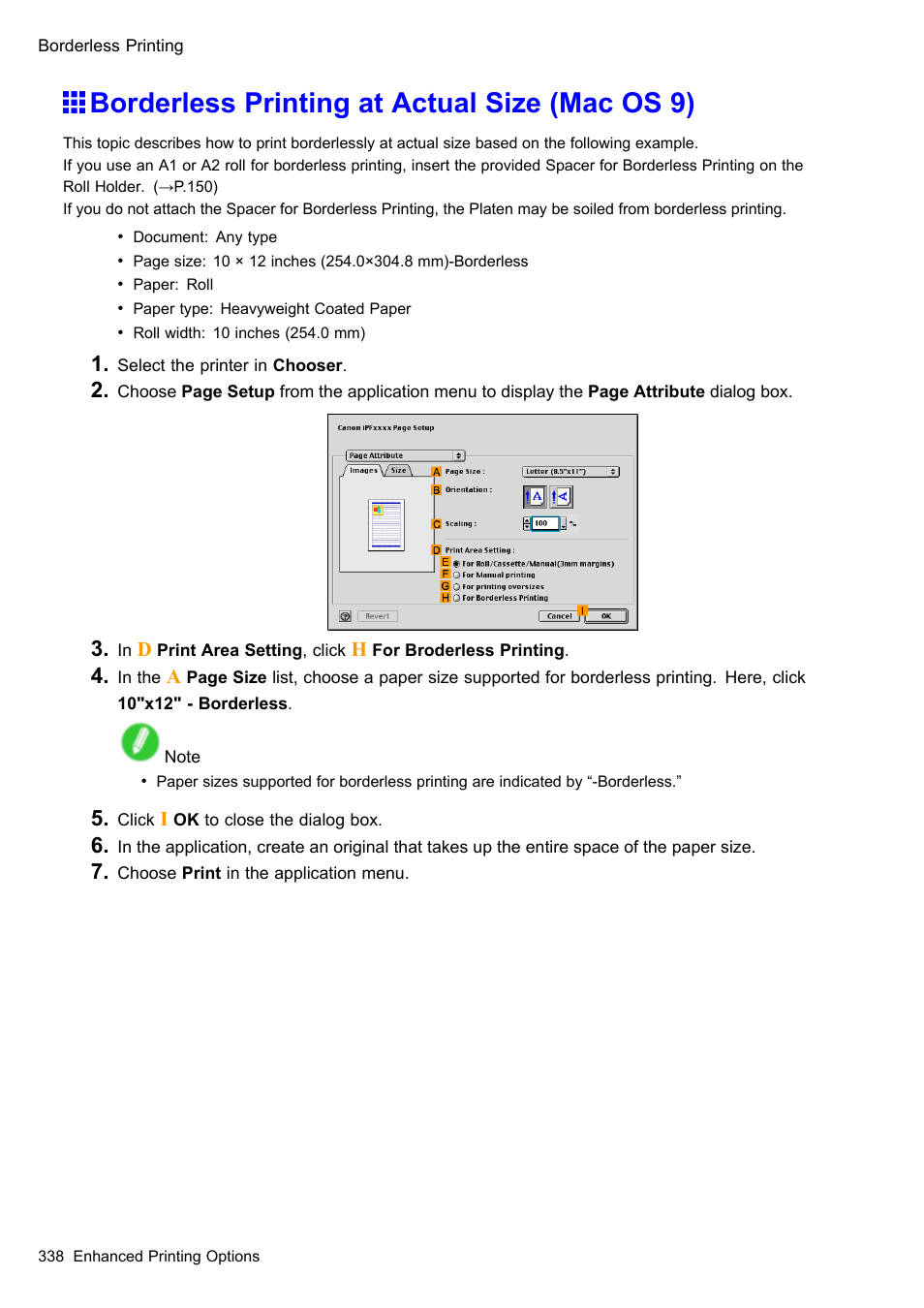 Borderless printing at actual size (mac os 9) | Canon imagePROGRAF iPF610 User Manual | Page 352 / 746