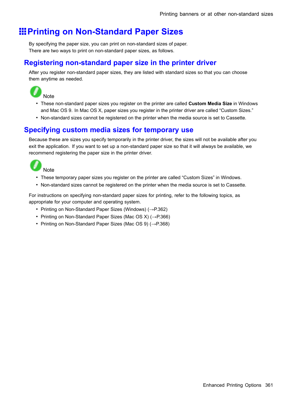 Printing on non-standard paper sizes, Specifying custom media sizes for temporary use | Canon imagePROGRAF iPF610 User Manual | Page 375 / 746