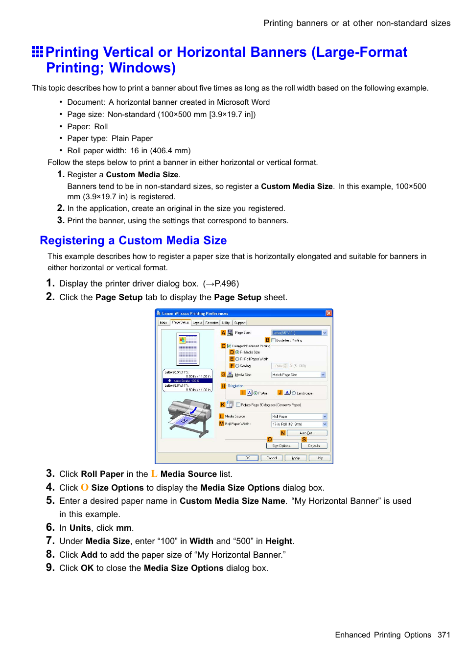 Registering a custom media size | Canon imagePROGRAF iPF610 User Manual | Page 385 / 746