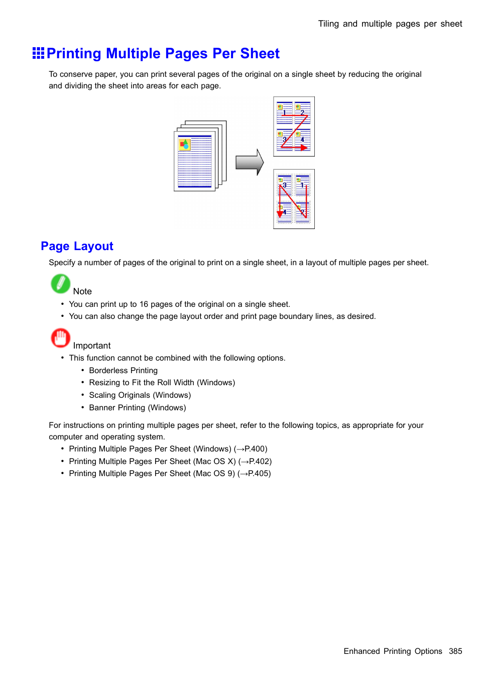 Printing multiple pages per sheet, Page layout | Canon imagePROGRAF iPF610 User Manual | Page 399 / 746