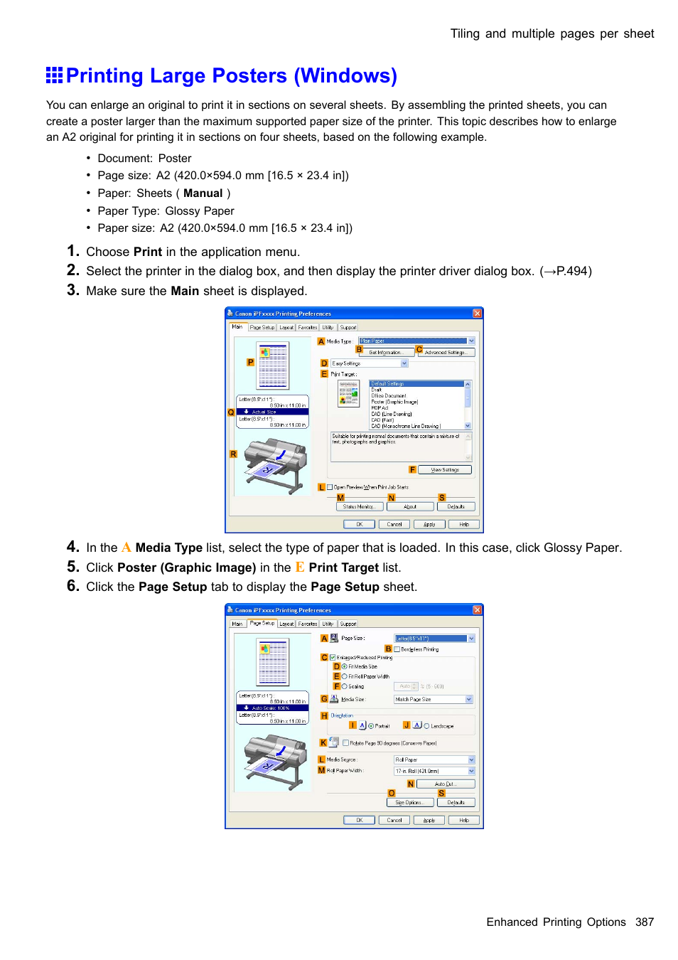 Printing large posters (windows) | Canon imagePROGRAF iPF610 User Manual | Page 401 / 746