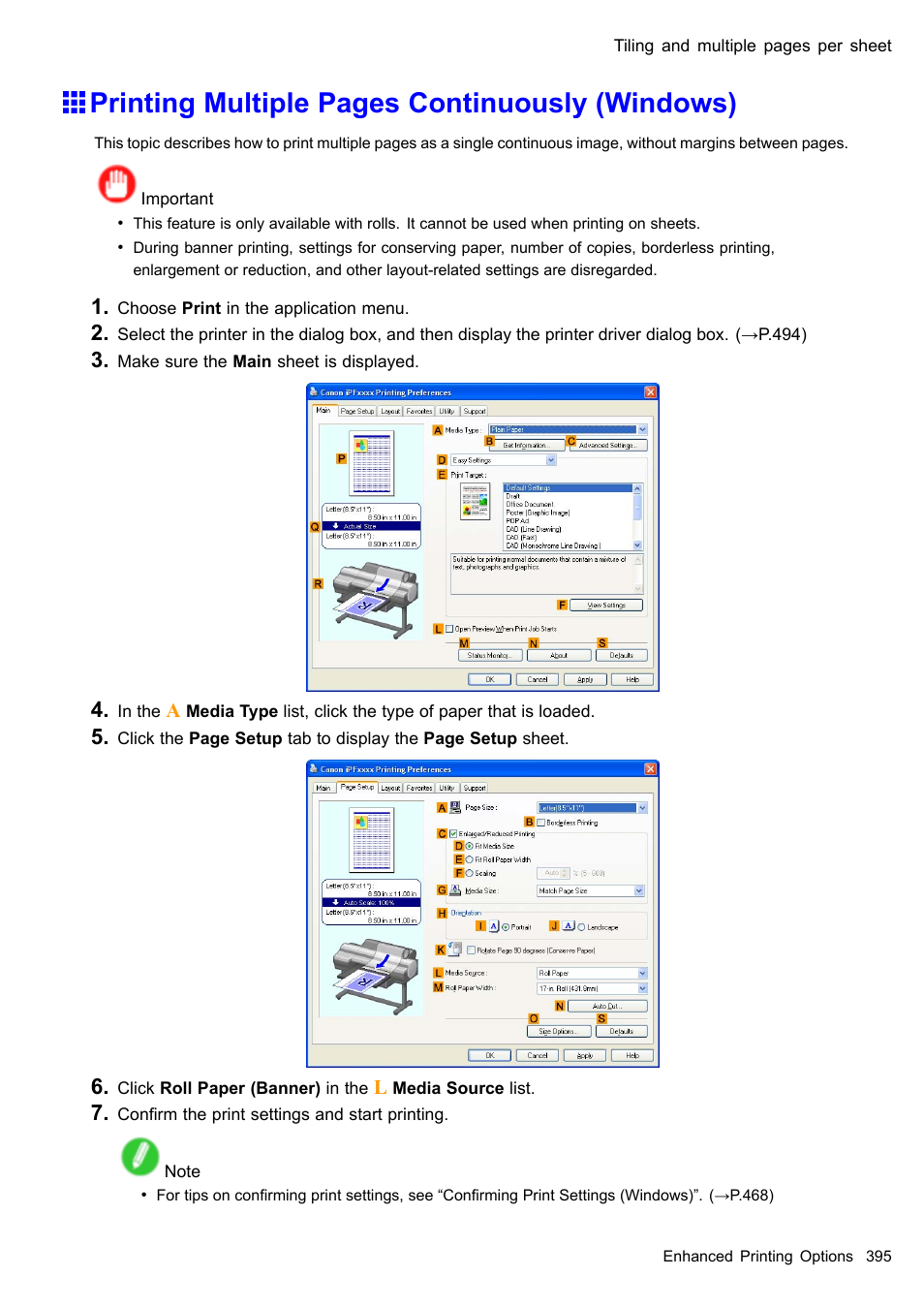 Printing multiple pages continuously (windows) | Canon imagePROGRAF iPF610 User Manual | Page 409 / 746
