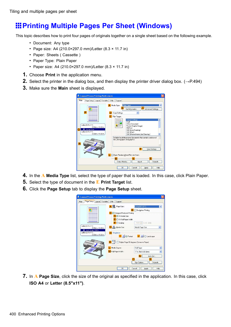 Printing multiple pages per sheet (windows) | Canon imagePROGRAF iPF610 User Manual | Page 414 / 746