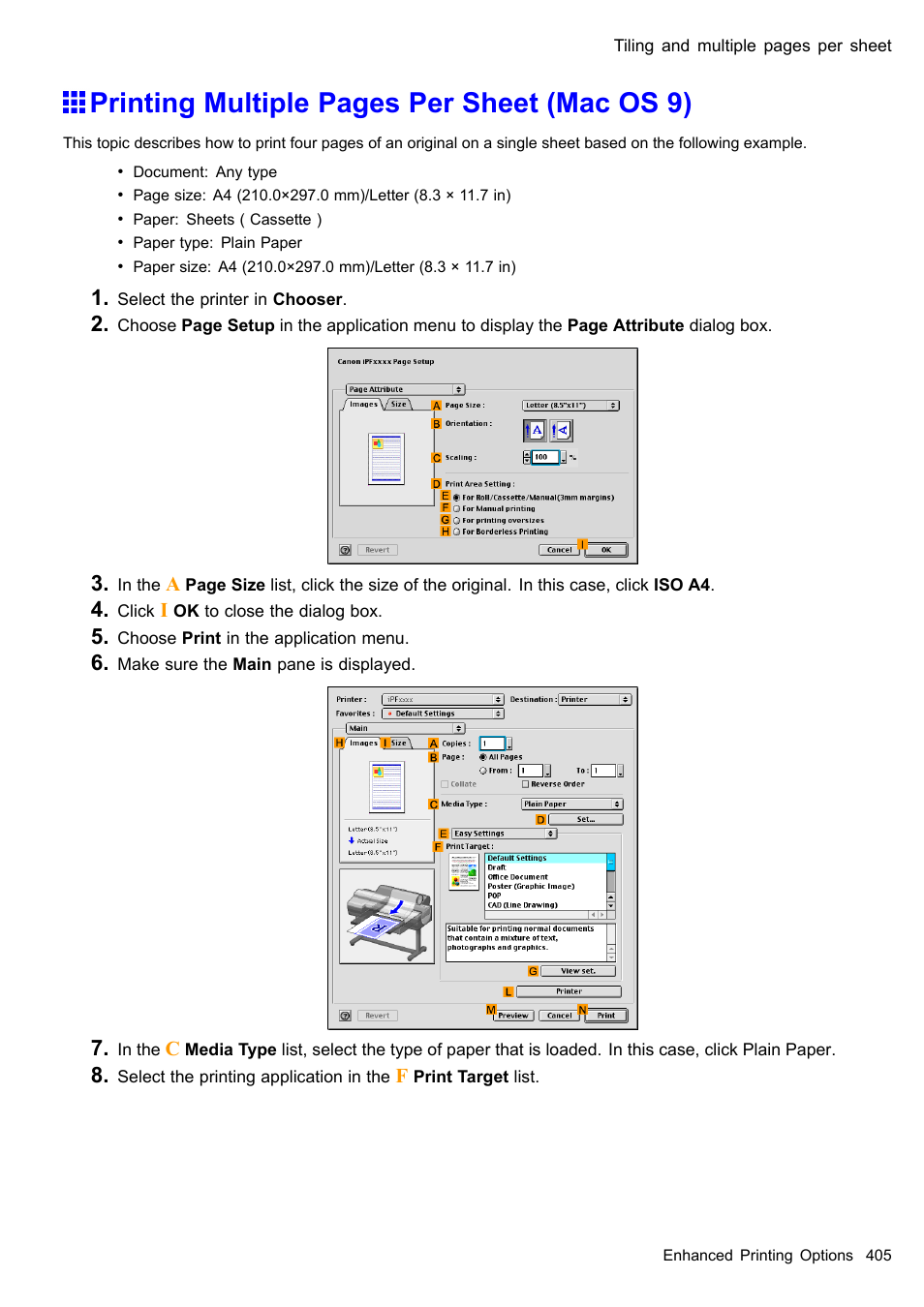 Printing multiple pages per sheet (mac os 9) | Canon imagePROGRAF iPF610 User Manual | Page 419 / 746