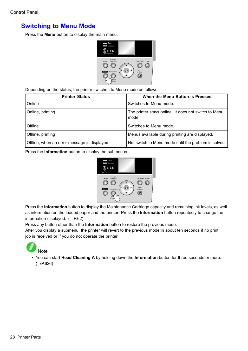 Switching to menu mode | Canon imagePROGRAF iPF610 User Manual | Page 42 / 746