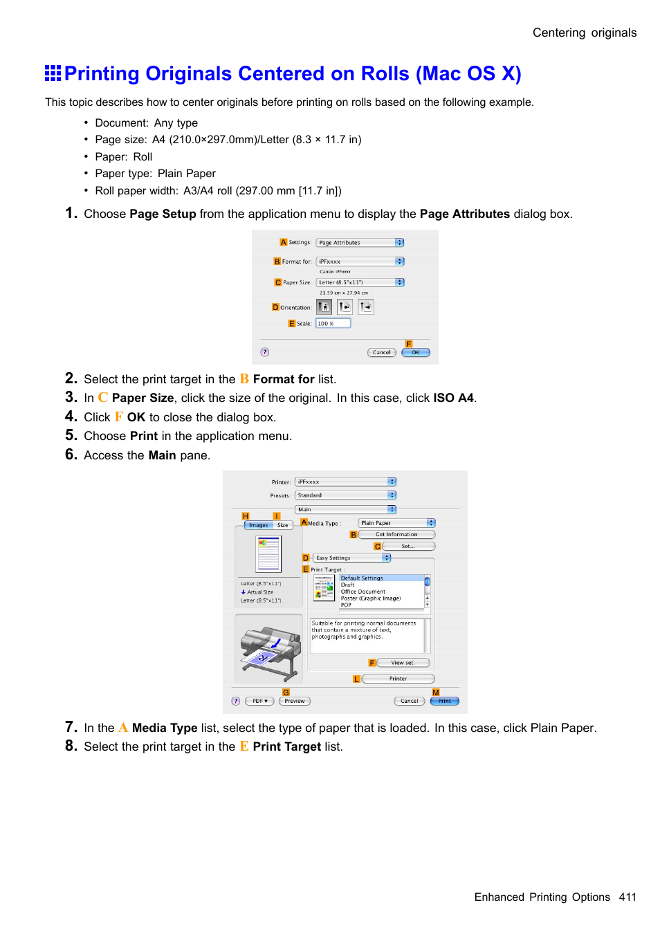 Printing originals centered on rolls (mac os x) | Canon imagePROGRAF iPF610 User Manual | Page 425 / 746