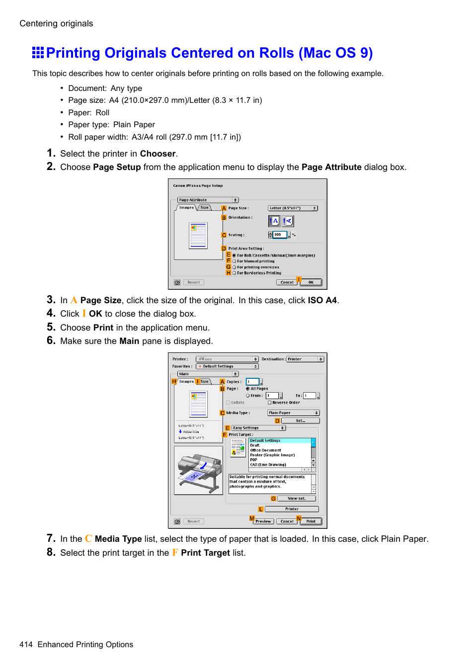 Printing originals centered on rolls (mac os 9) | Canon imagePROGRAF iPF610 User Manual | Page 428 / 746