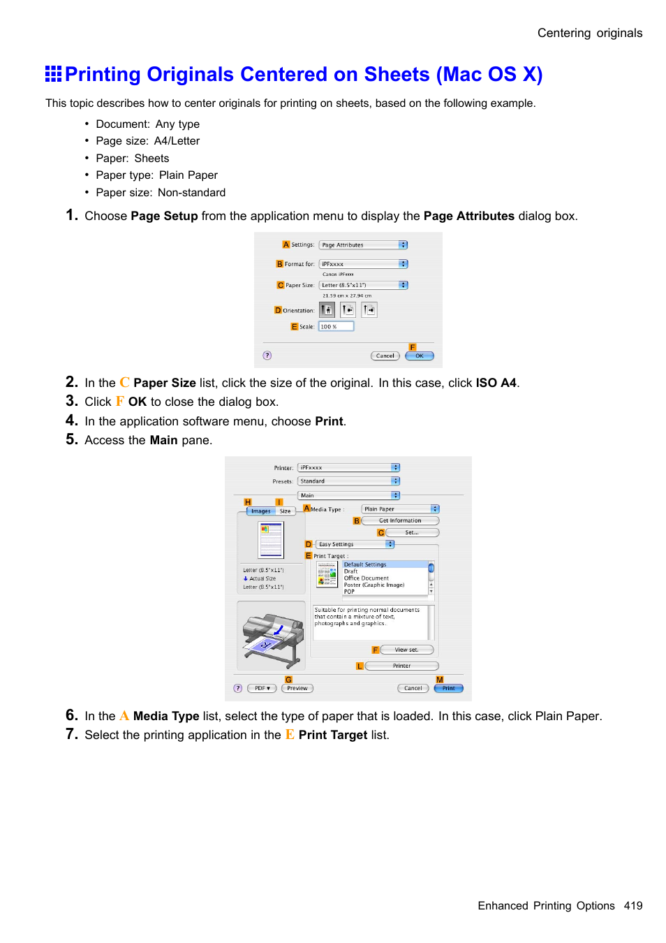 Printing originals centered on sheets (mac os x) | Canon imagePROGRAF iPF610 User Manual | Page 433 / 746