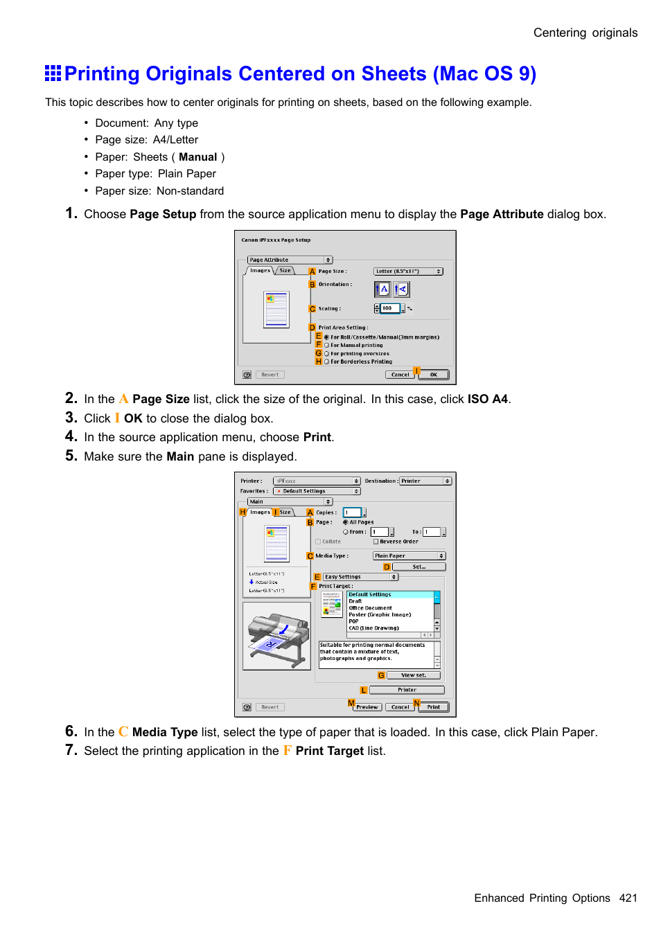 Printing originals centered on sheets (mac os 9) | Canon imagePROGRAF iPF610 User Manual | Page 435 / 746